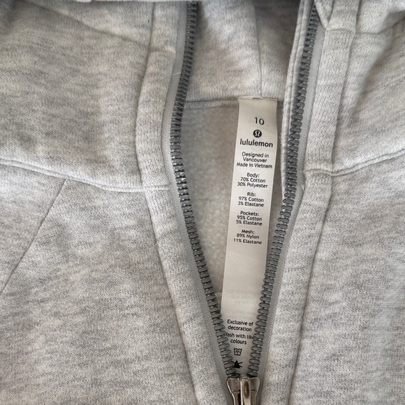 Lululemon Scuba Full-Zip Hoodie Heathered Core Ultra Light Gray Size 10 - Picture 3 of 4